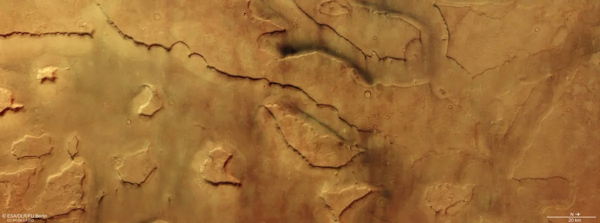 Mars Express фиксирует десятки пылевых вихрей в долине Марса